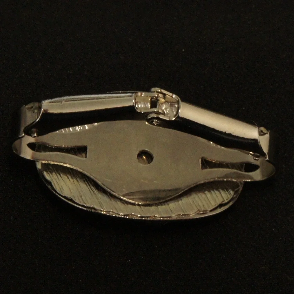 Mid Century Modern Tie Clip Silver Tone Geometric‎ Oval Textured Vintage
